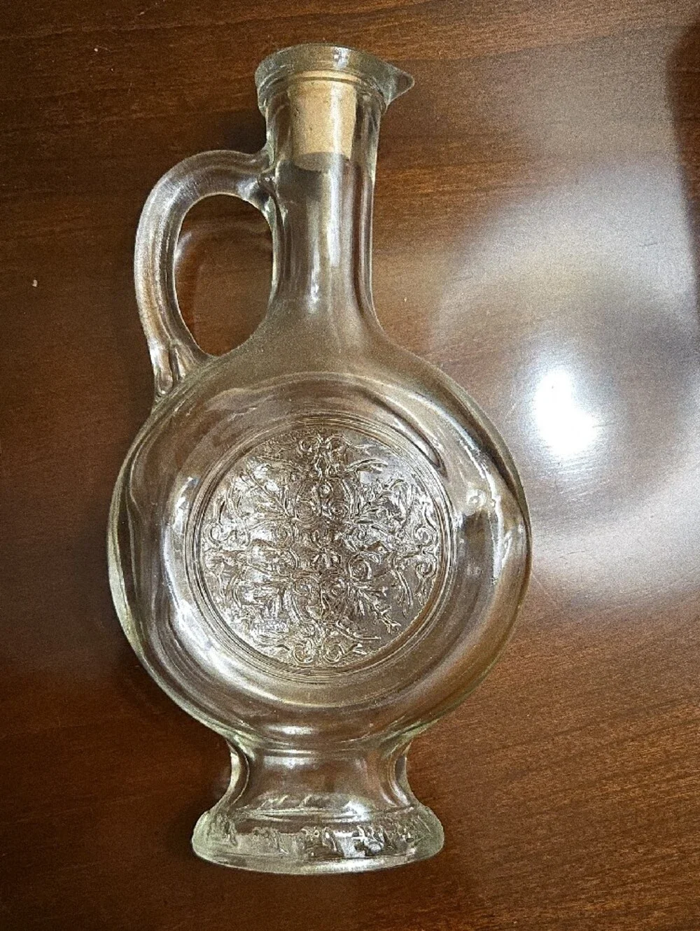 Antique Clear Glass Bottle With Cork - Embossed